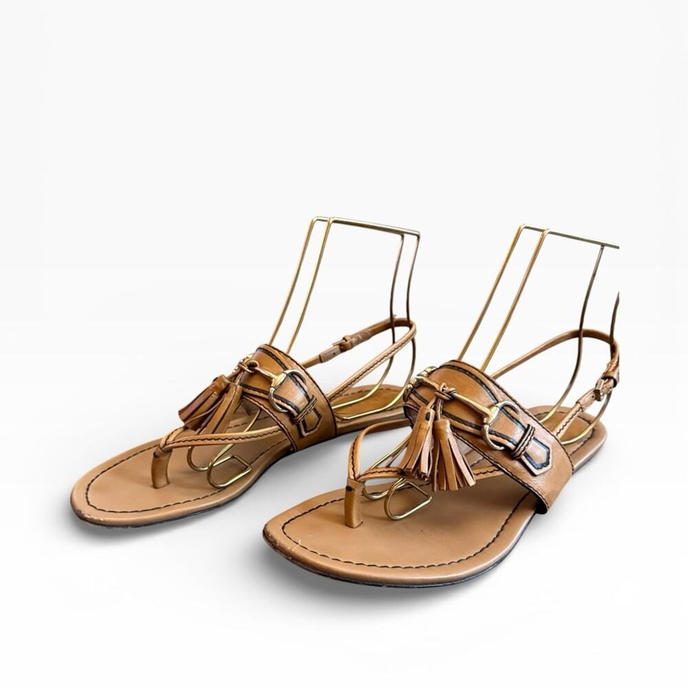 Gucci Brown Leather Tassel Horsebit Thong Flat Sandals EU 37 US 7 - Picture 6 of 16